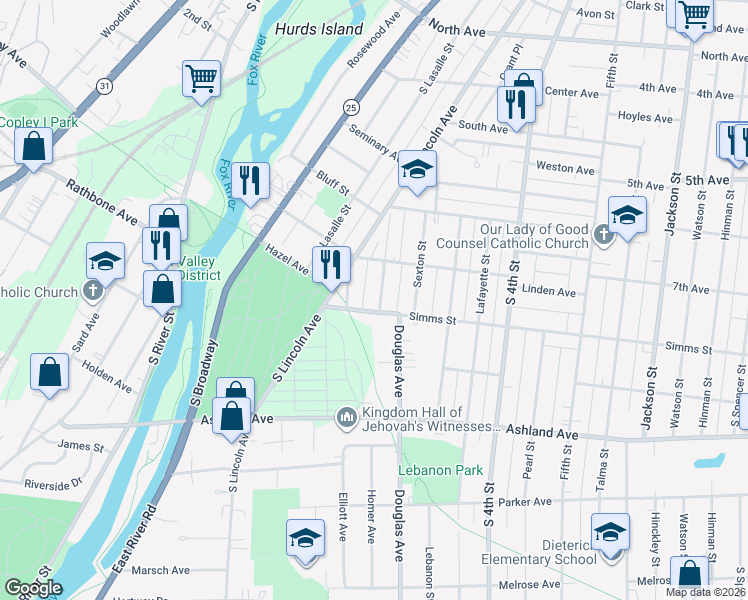 map of restaurants, bars, coffee shops, grocery stores, and more near 735 Concord Street in Aurora