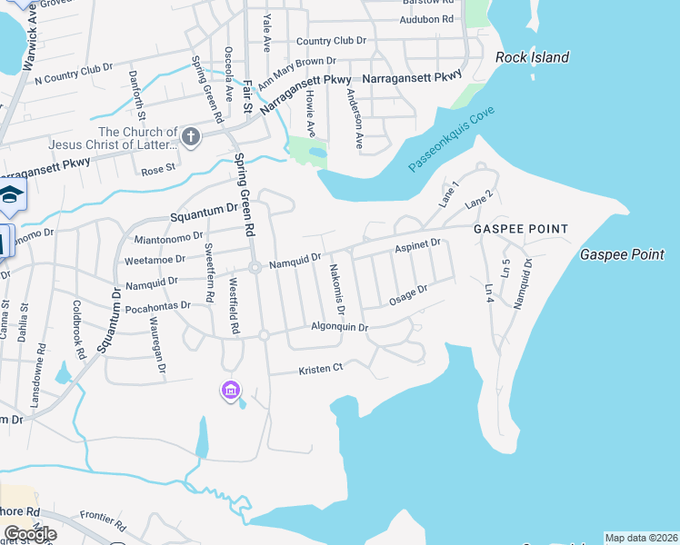 map of restaurants, bars, coffee shops, grocery stores, and more near 20 Nakomis Drive in Warwick