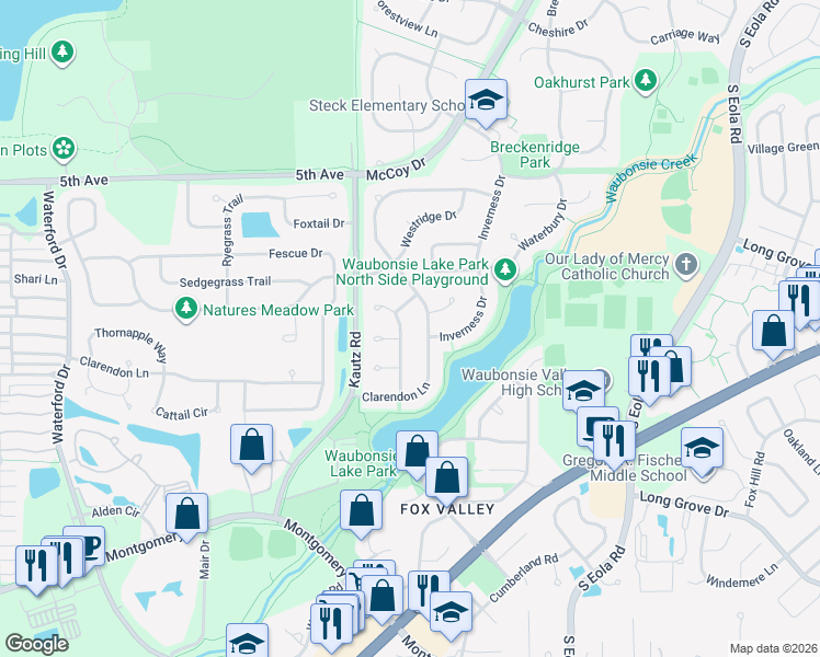 map of restaurants, bars, coffee shops, grocery stores, and more near 806 Wintergreen Drive in Aurora