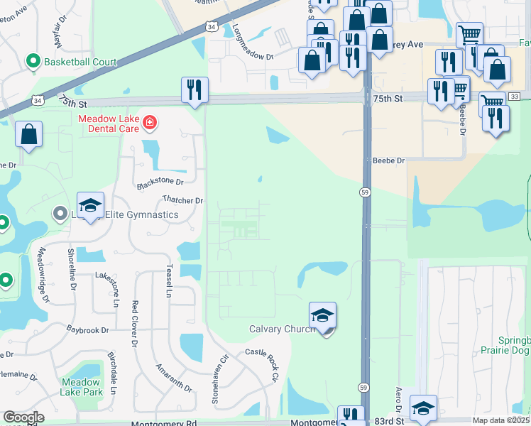 map of restaurants, bars, coffee shops, grocery stores, and more near 75TH Route 30 in Aurora