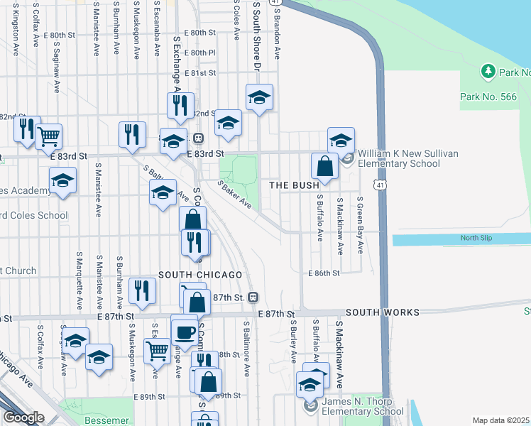 map of restaurants, bars, coffee shops, grocery stores, and more near 8405 Old U.S. 41 in Chicago
