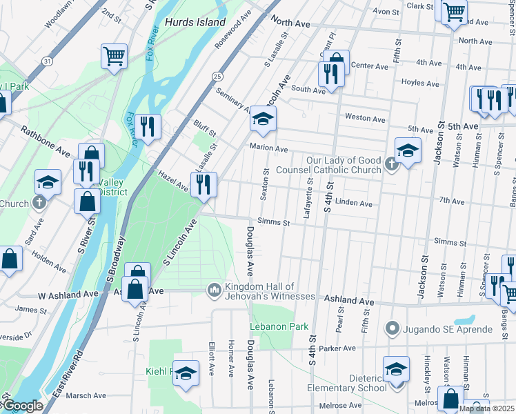 map of restaurants, bars, coffee shops, grocery stores, and more near 729 Sexton Street in Aurora