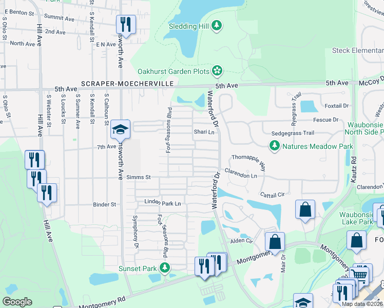 map of restaurants, bars, coffee shops, grocery stores, and more near 1752 Rebecca Lane in Aurora