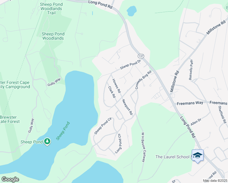 map of restaurants, bars, coffee shops, grocery stores, and more near 43 Clark Road in Brewster