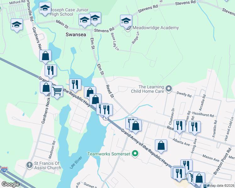 map of restaurants, bars, coffee shops, grocery stores, and more near 42 Valley Road in Somerset
