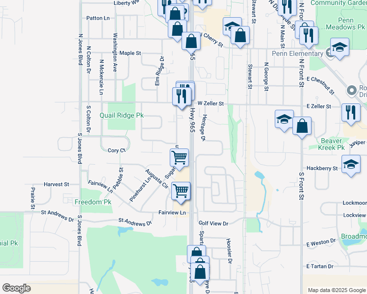 map of restaurants, bars, coffee shops, grocery stores, and more near 220 Sugar Creek Lane in North Liberty