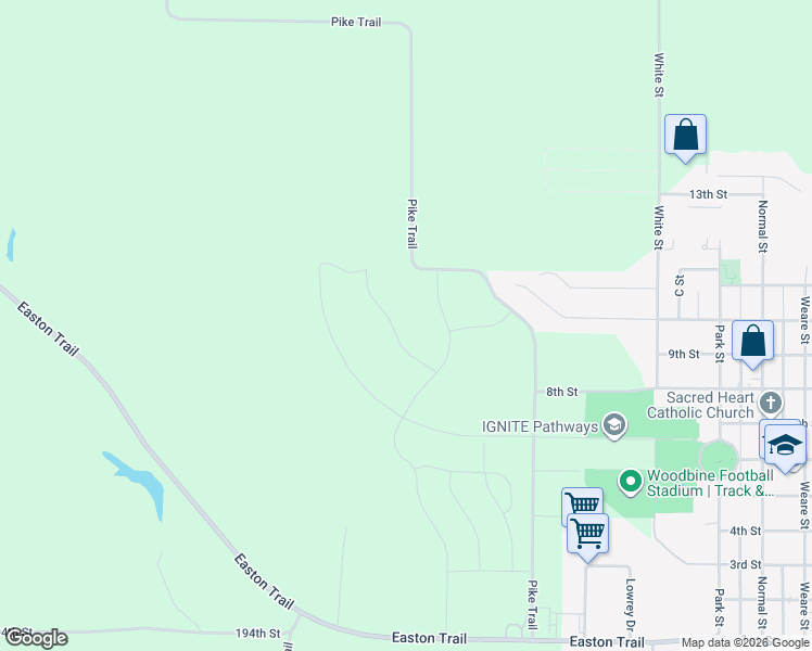 map of restaurants, bars, coffee shops, grocery stores, and more near 1819 Pike Trail in Woodbine