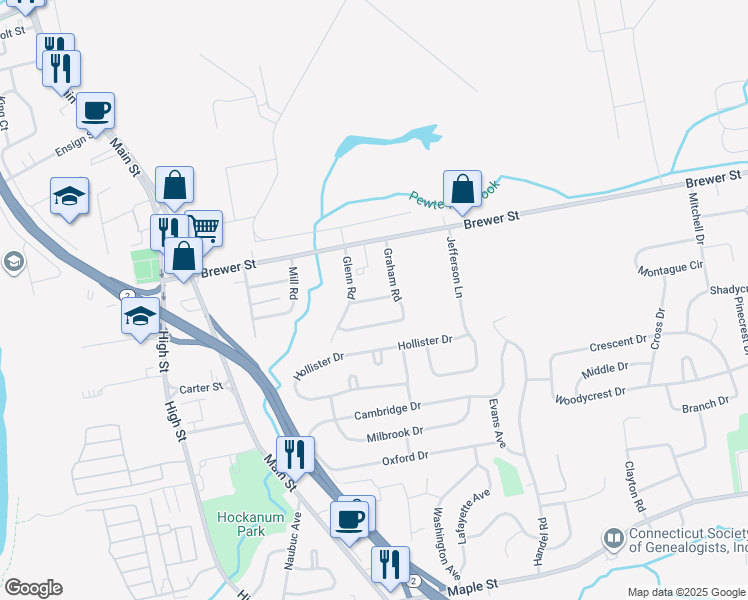 map of restaurants, bars, coffee shops, grocery stores, and more near 9 Leichtner Drive in East Hartford