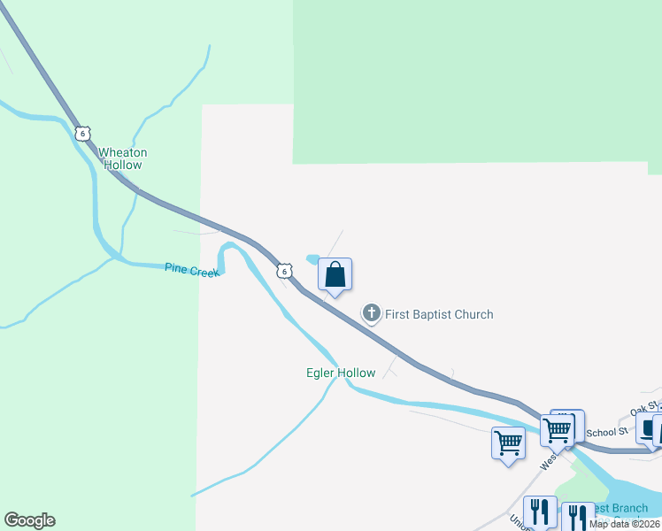 map of restaurants, bars, coffee shops, grocery stores, and more near West Main Street in Galeton