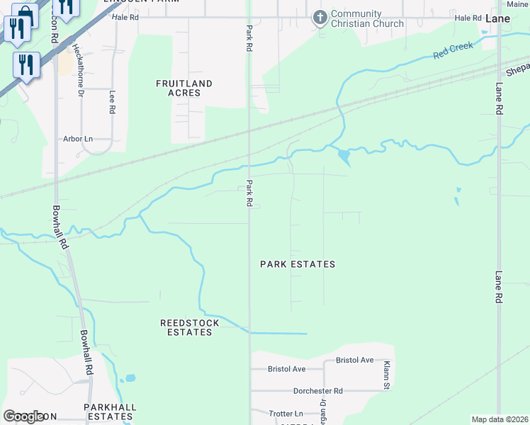 map of restaurants, bars, coffee shops, grocery stores, and more near 560 Park Road in Painesville