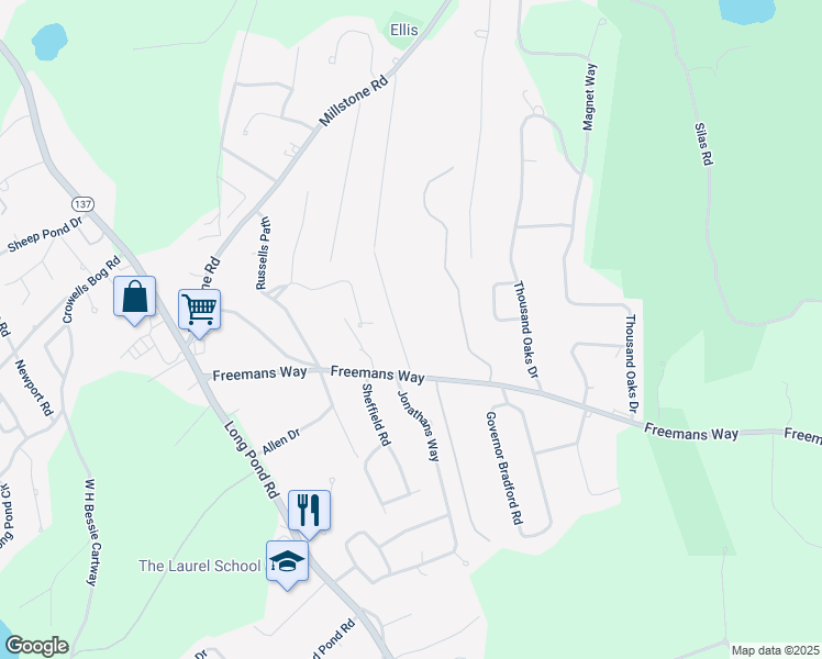 map of restaurants, bars, coffee shops, grocery stores, and more near 42 Beach Plum Lane in Brewster