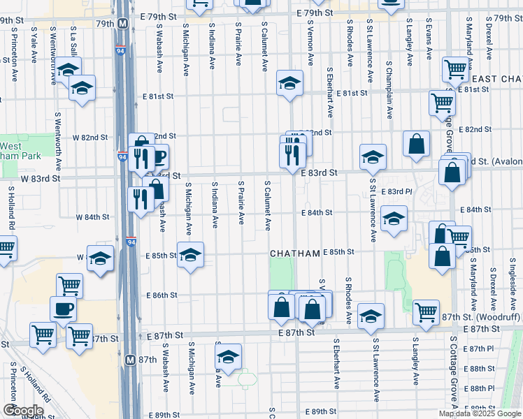 map of restaurants, bars, coffee shops, grocery stores, and more near 330 East 84th Street in Chicago