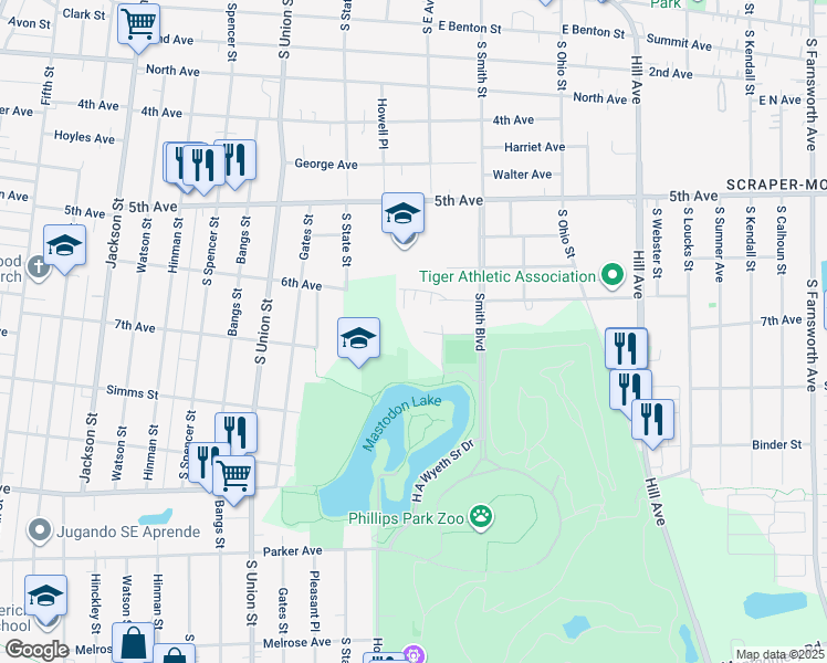 map of restaurants, bars, coffee shops, grocery stores, and more near 770 Morningside Avenue in Aurora