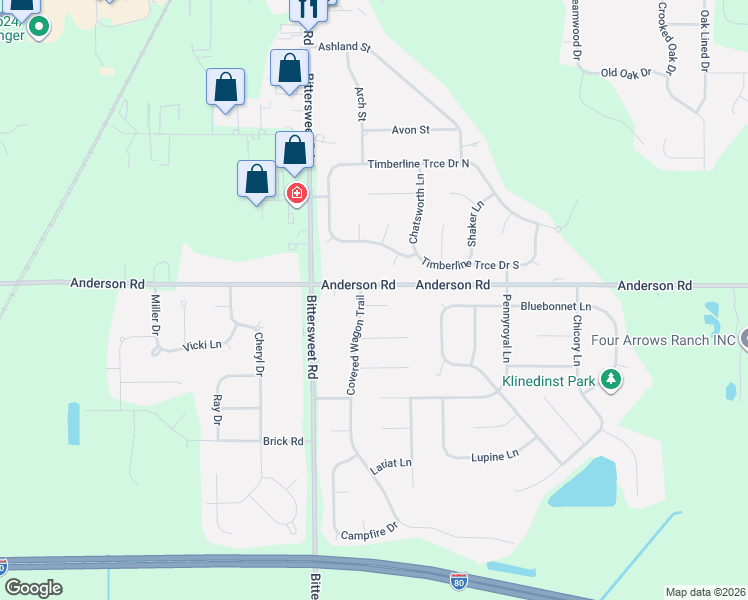 map of restaurants, bars, coffee shops, grocery stores, and more near 12300 Rodeo Court in Granger