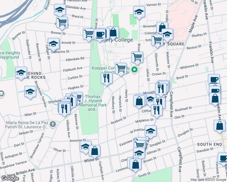 map of restaurants, bars, coffee shops, grocery stores, and more near 8 Fairfield Avenue in Hartford