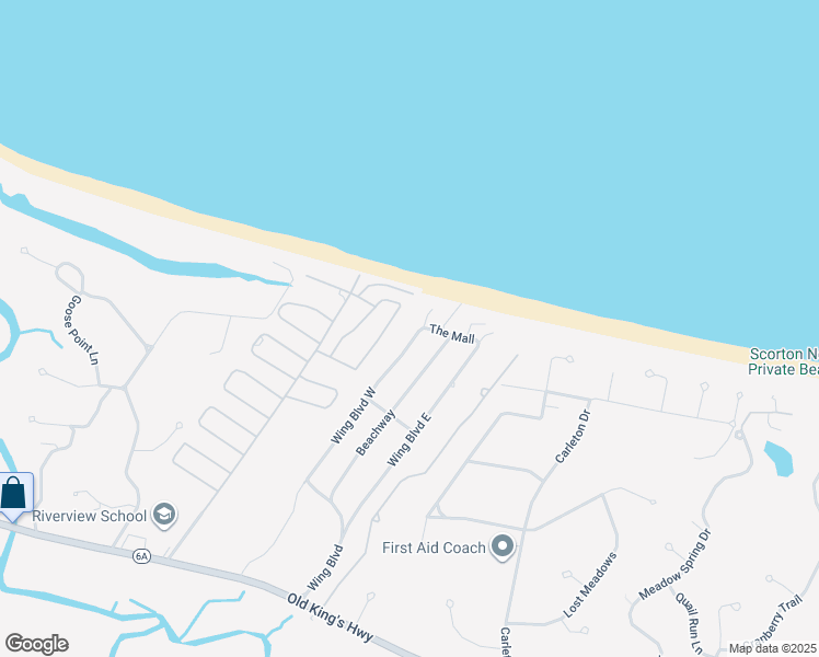 map of restaurants, bars, coffee shops, grocery stores, and more near 97 Wing Boulevard West in Sandwich