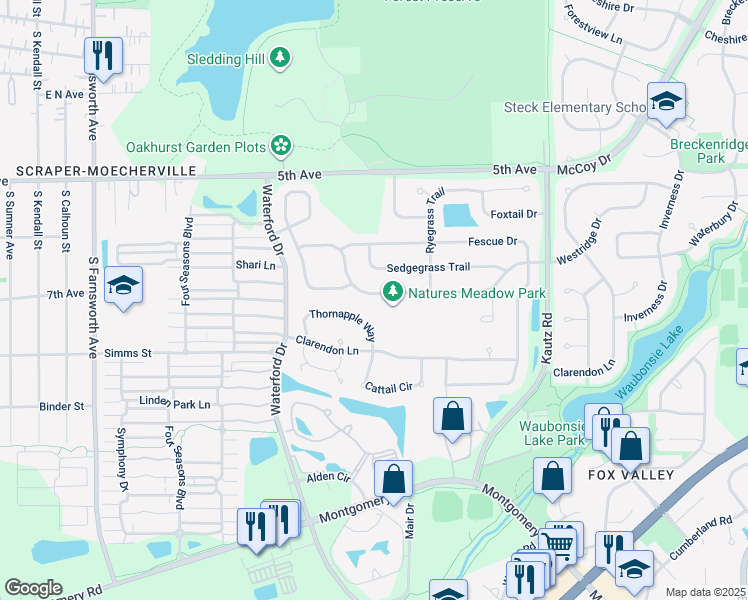 map of restaurants, bars, coffee shops, grocery stores, and more near 1861 Westridge Place in Aurora