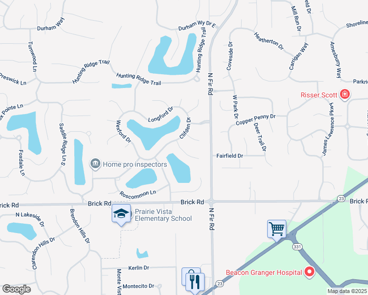 map of restaurants, bars, coffee shops, grocery stores, and more near 51740 Westport Court in Granger