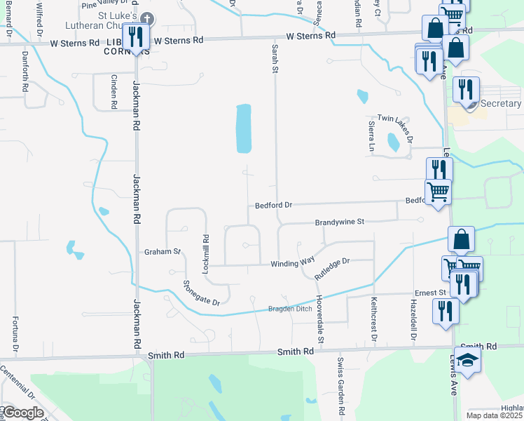 map of restaurants, bars, coffee shops, grocery stores, and more near 1425 Granby Street in Temperance
