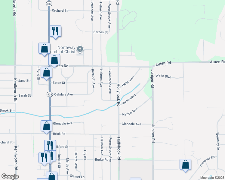 map of restaurants, bars, coffee shops, grocery stores, and more near 51703 Forestbrook Avenue in South Bend
