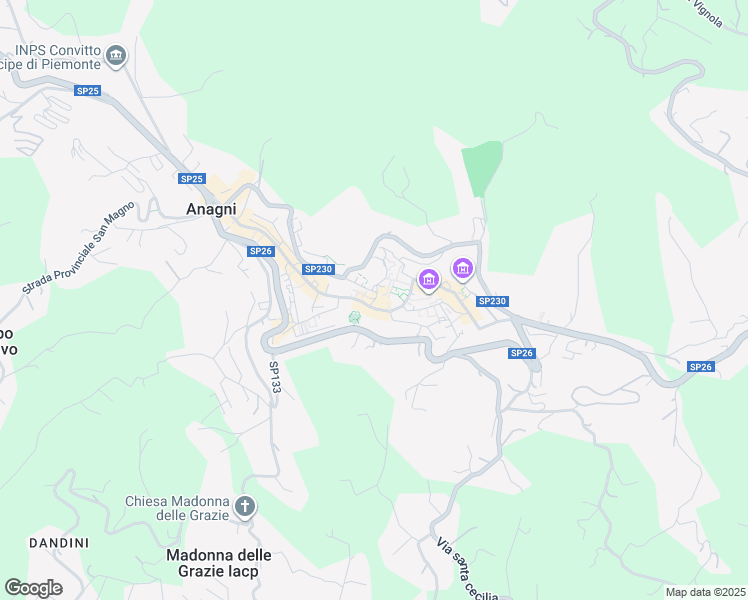 map of restaurants, bars, coffee shops, grocery stores, and more near 2A Via Nino Stoppani in Anagni