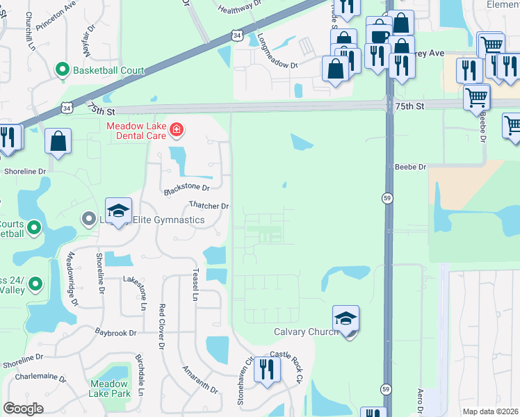 map of restaurants, bars, coffee shops, grocery stores, and more near 4211 Calder Lane in Aurora
