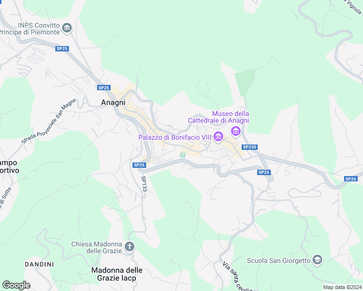 map of restaurants, bars, coffee shops, grocery stores, and more near 2A Via Nino Stoppani in Anagni