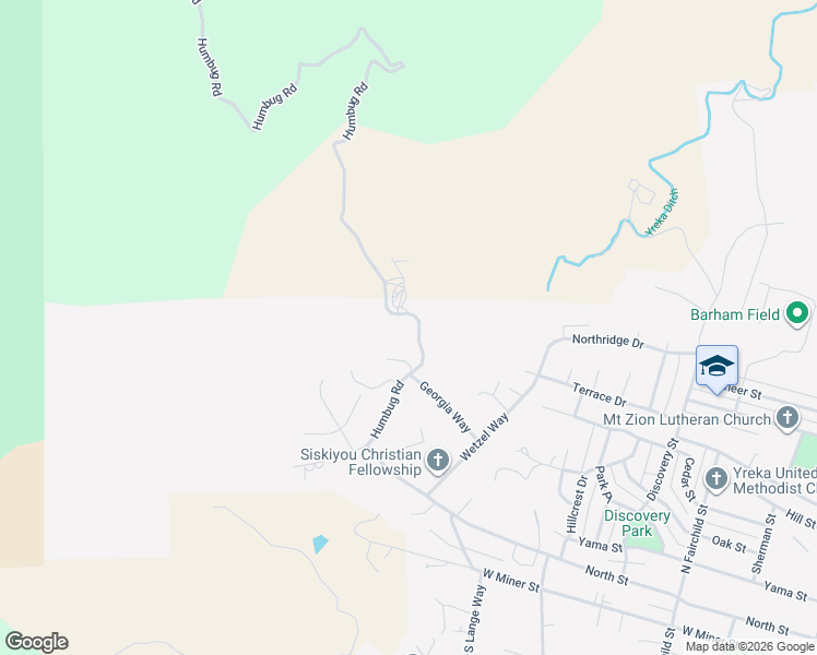 map of restaurants, bars, coffee shops, grocery stores, and more near 305 Humbug Road in Yreka