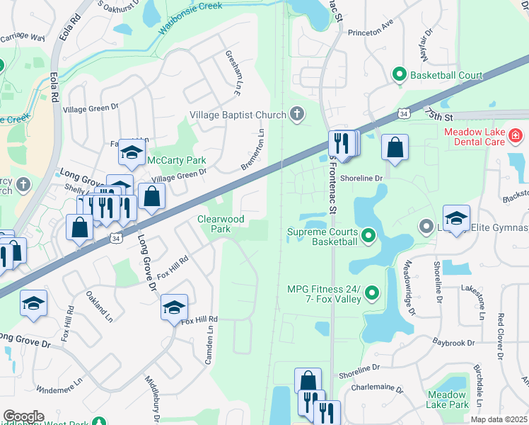 map of restaurants, bars, coffee shops, grocery stores, and more near 3315 Acorn Court in Aurora