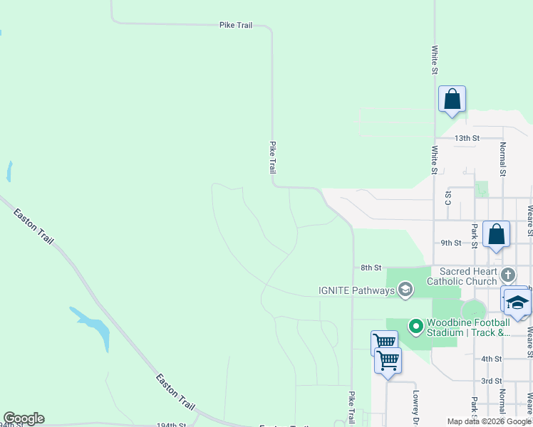 map of restaurants, bars, coffee shops, grocery stores, and more near 1819 Pike Trail in Woodbine