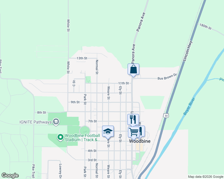 map of restaurants, bars, coffee shops, grocery stores, and more near 910 Weare Street in Woodbine