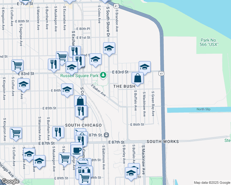 map of restaurants, bars, coffee shops, grocery stores, and more near 8405 Old U.S. 41 in Chicago