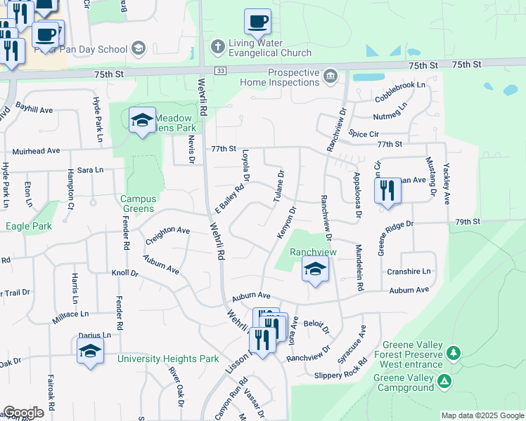 map of restaurants, bars, coffee shops, grocery stores, and more near 1624 Tulane Drive in Naperville