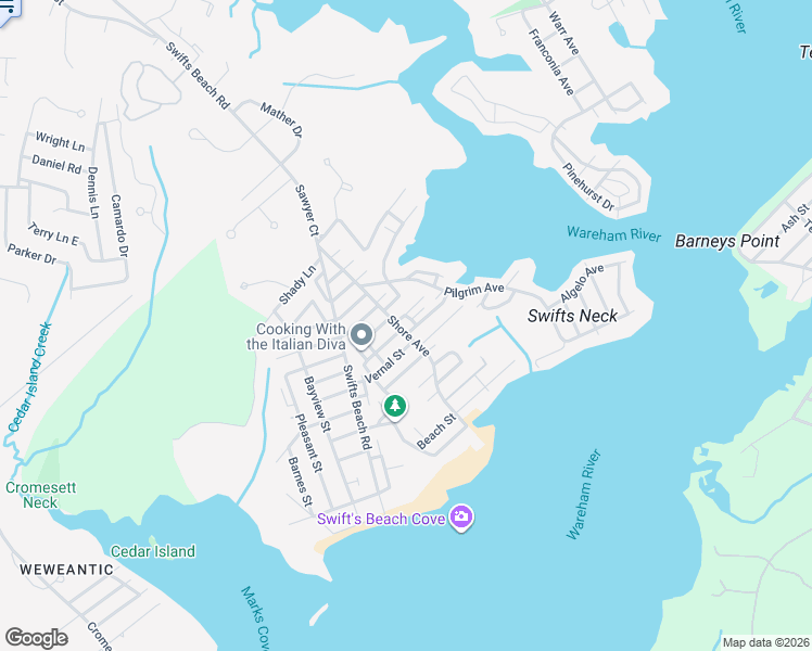 map of restaurants, bars, coffee shops, grocery stores, and more near 20 Vernal Street in Wareham