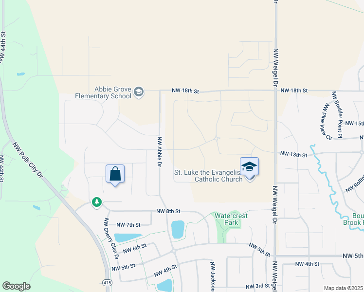 map of restaurants, bars, coffee shops, grocery stores, and more near 1205 Abbie Drive in Ankeny