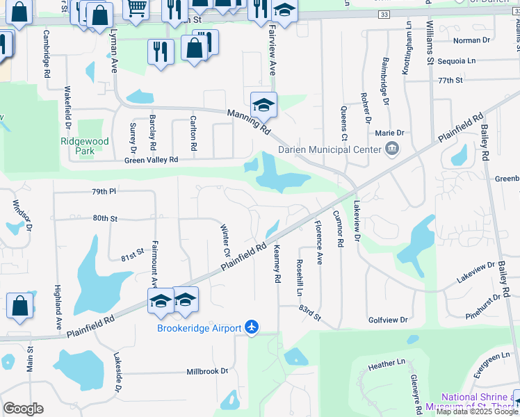 map of restaurants, bars, coffee shops, grocery stores, and more near 8025 Woodglen Lane in Downers Grove