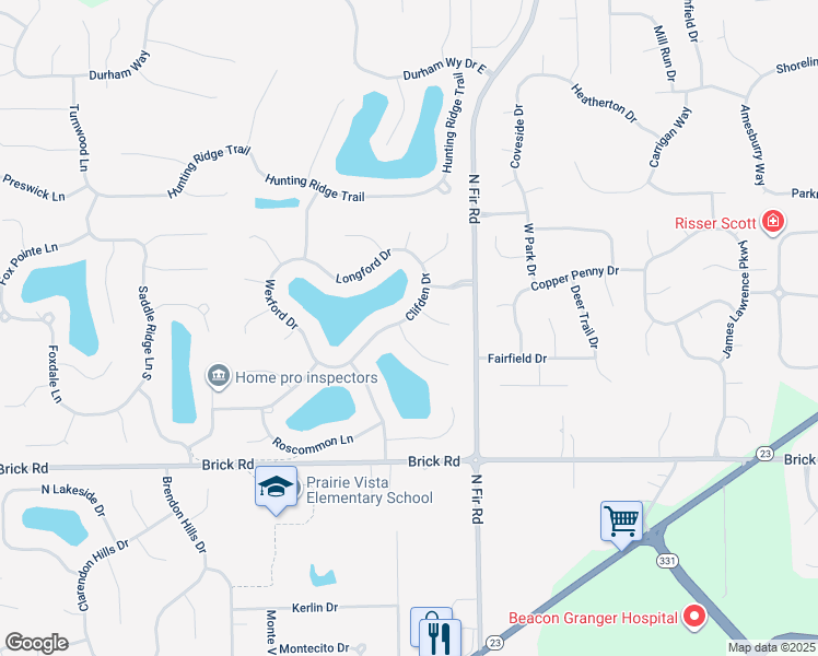 map of restaurants, bars, coffee shops, grocery stores, and more near 51730 Westport Court in Granger