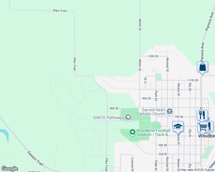 map of restaurants, bars, coffee shops, grocery stores, and more near 214 Fischer Drive in Woodbine