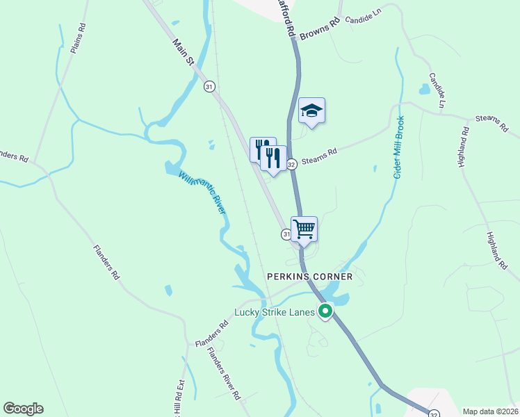 map of restaurants, bars, coffee shops, grocery stores, and more near 31 Higgins Highway in Mansfield