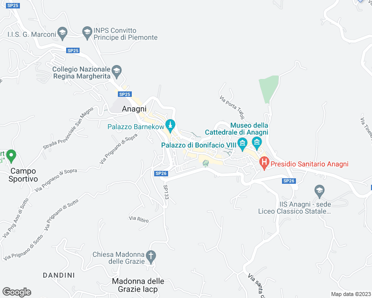 map of restaurants, bars, coffee shops, grocery stores, and more near 16 Via Giuseppe Garibaldi in Anagni