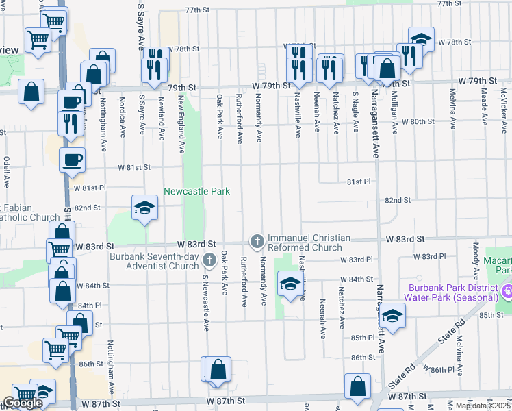 map of restaurants, bars, coffee shops, grocery stores, and more near 8144 Normandy Avenue in Burbank