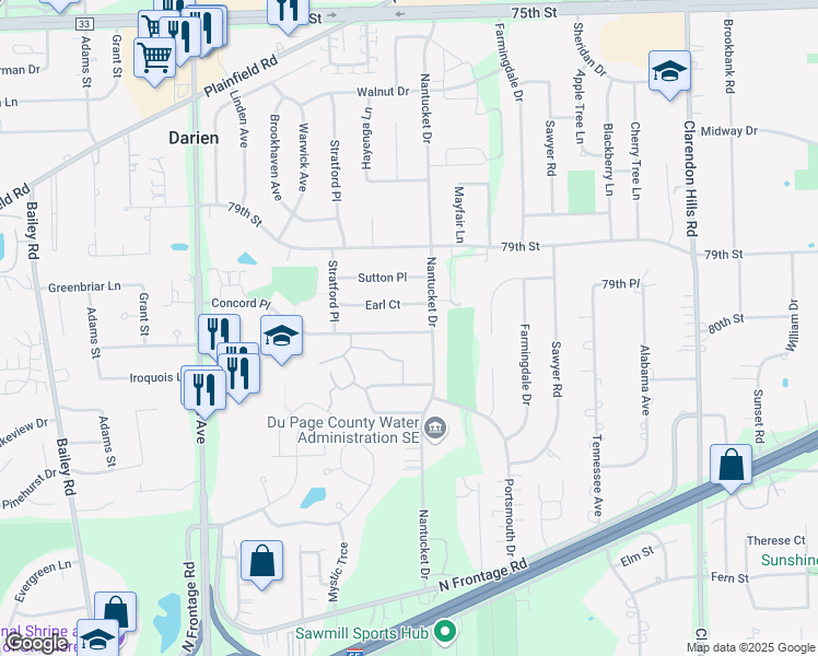 map of restaurants, bars, coffee shops, grocery stores, and more near 484 Earl Court in Darien