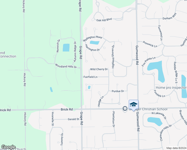map of restaurants, bars, coffee shops, grocery stores, and more near 16395 Fairfield Lane in Granger