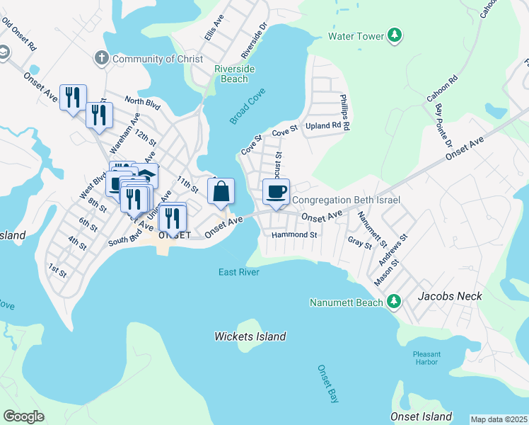 map of restaurants, bars, coffee shops, grocery stores, and more near 7 North Water Street in East Bridgewater