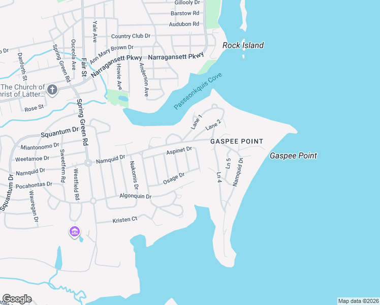 map of restaurants, bars, coffee shops, grocery stores, and more near 425 Namquid Drive in Warwick