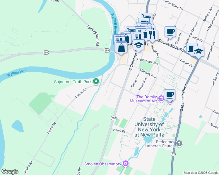 map of restaurants, bars, coffee shops, grocery stores, and more near 8 Pencil Hill Road in New Paltz