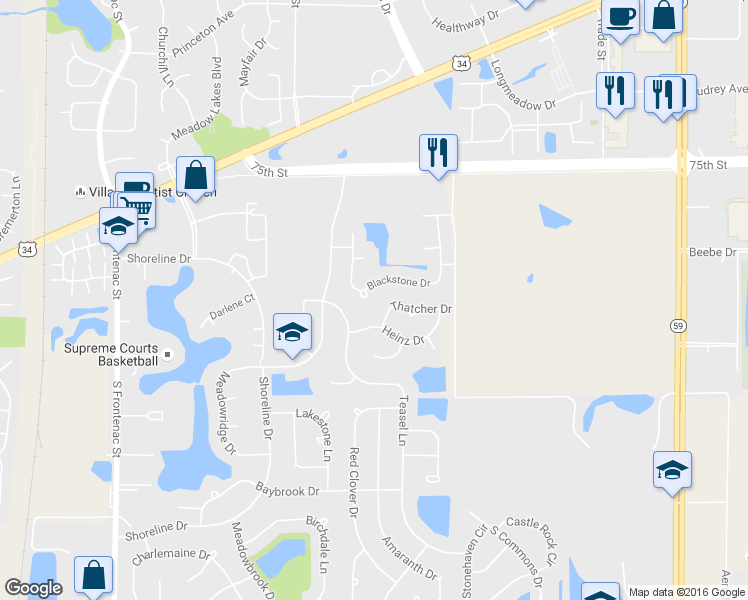 map of restaurants, bars, coffee shops, grocery stores, and more near 3962 Blackstone Drive in Aurora
