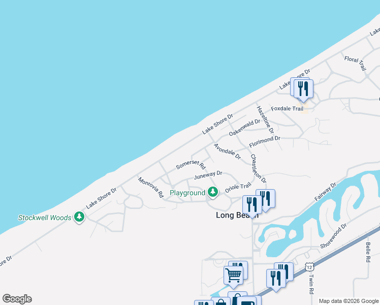 map of restaurants, bars, coffee shops, grocery stores, and more near 2049 Lake Shore Drive in Long Beach