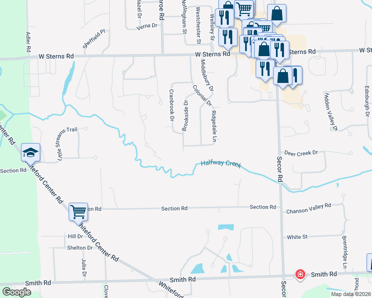 map of restaurants, bars, coffee shops, grocery stores, and more near 7057 Brookside Drive in Lambertville