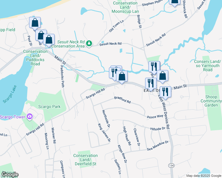 map of restaurants, bars, coffee shops, grocery stores, and more near 1378 Main Street in Dennis